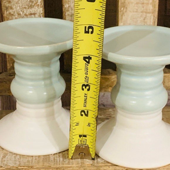 Set of 2 Aqua Blue & White Pedestal Risers Candle Holders - Picture 5 of 5